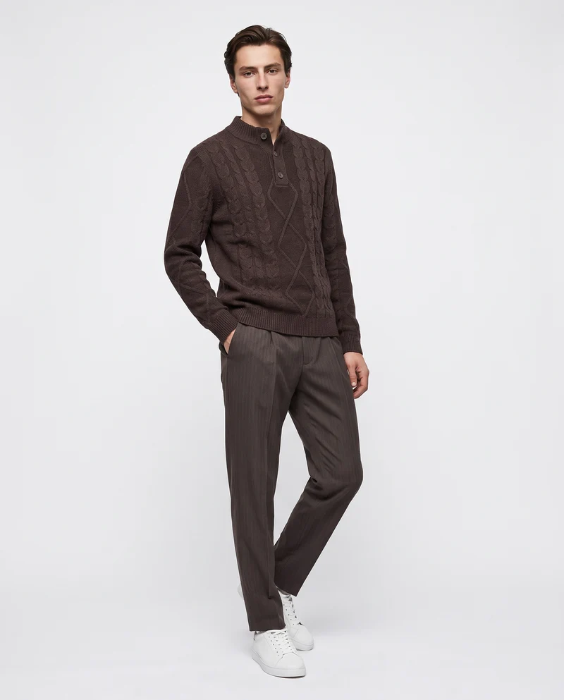 Pantaloni Formal Fit a Spina di Pesce - Moro