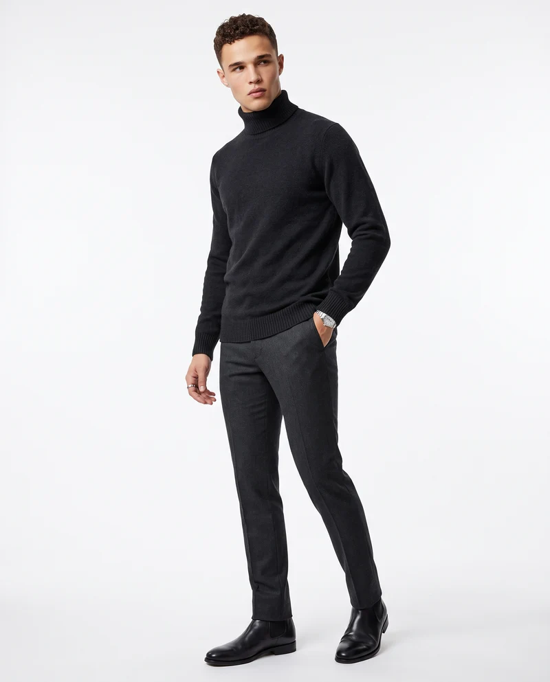 Maglia Collo Alto Misto Viscosa Basic - Blu