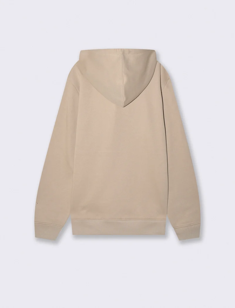 Felpa Basic con Cappuccio e Tasca Marsupio - Beige
