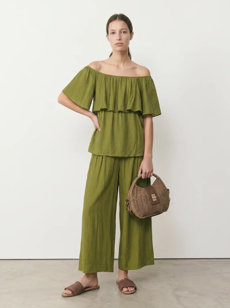 Pantalone largo in viscosa per donna - Verde