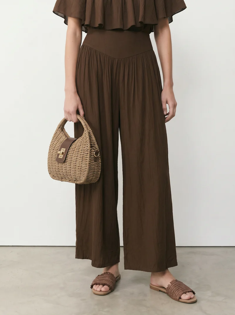 Pantalone largo in viscosa per donna - Moro