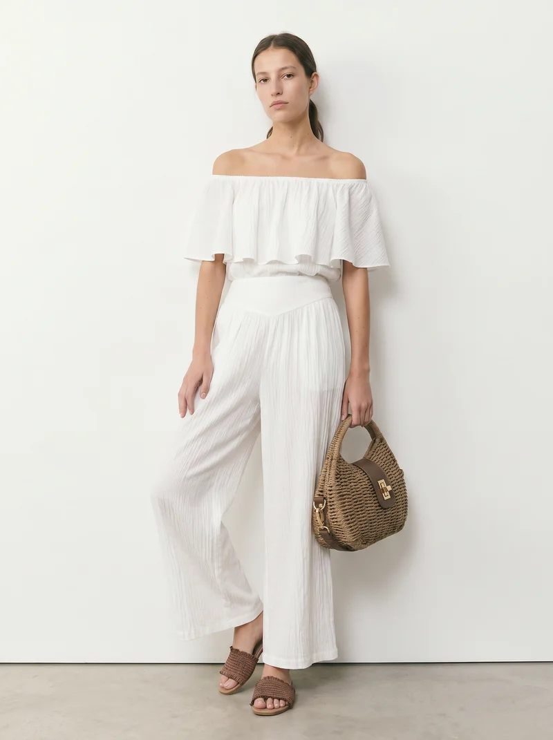 Pantalone largo in viscosa per donna - Bianco