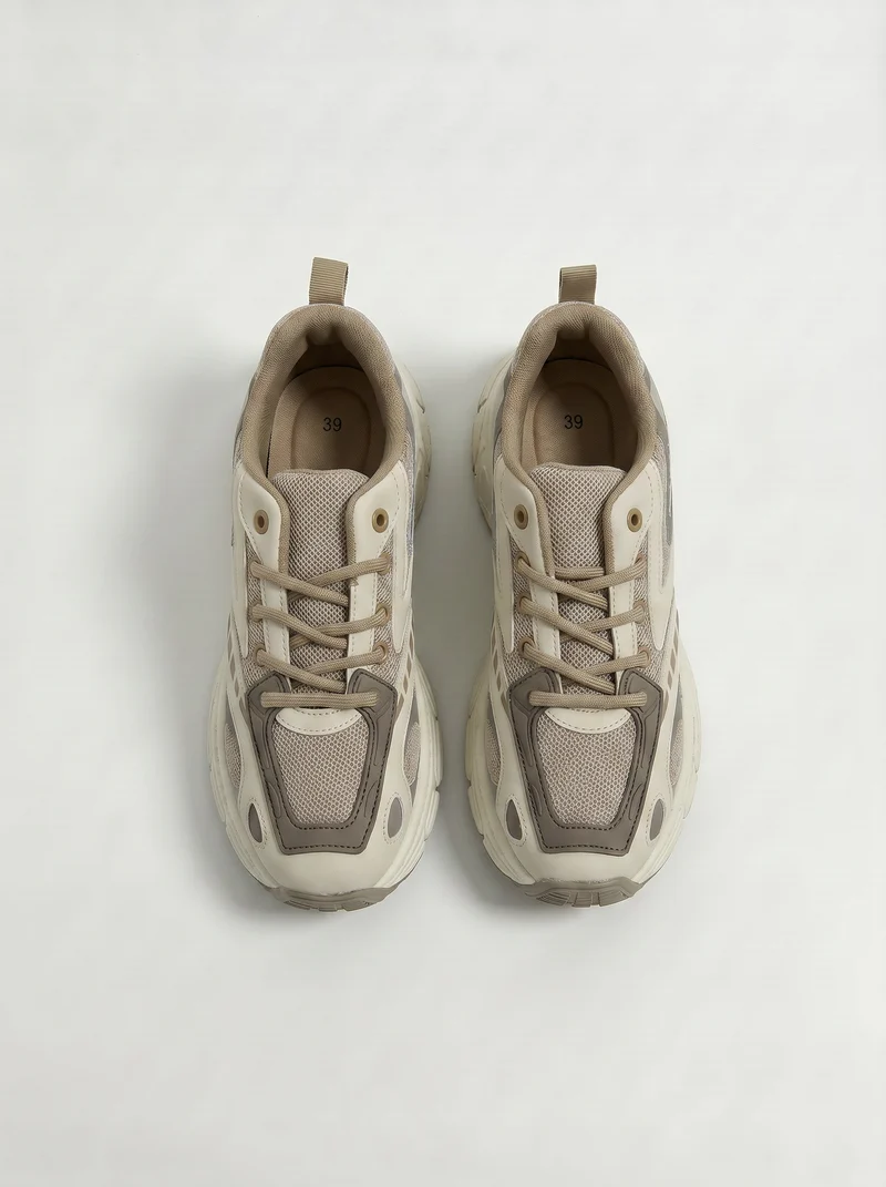 Sneakers beige effetto cavallino e leopardato - Beige