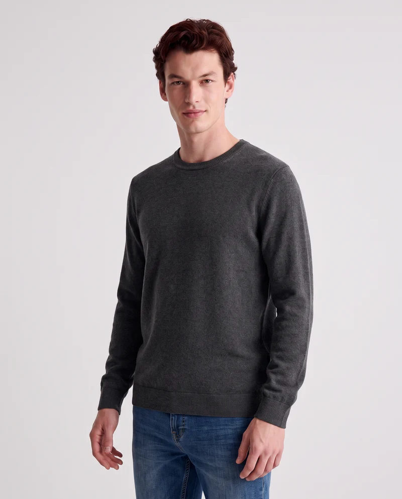 Maglia Girocollo Basic in Filato Comfort - Antracite melange