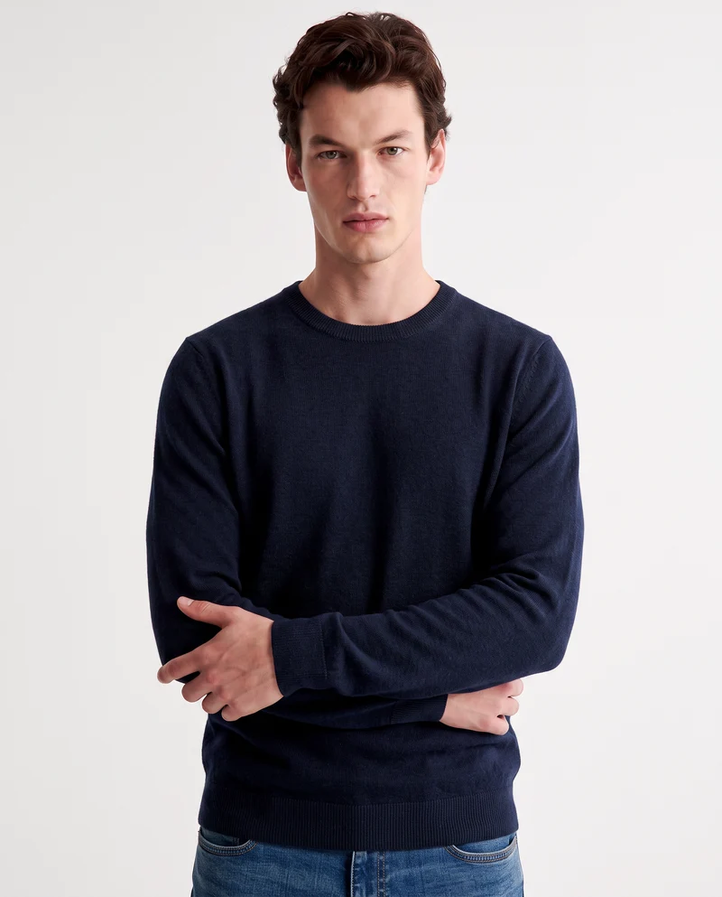 Maglia Girocollo Basic in Filato Comfort - Blu