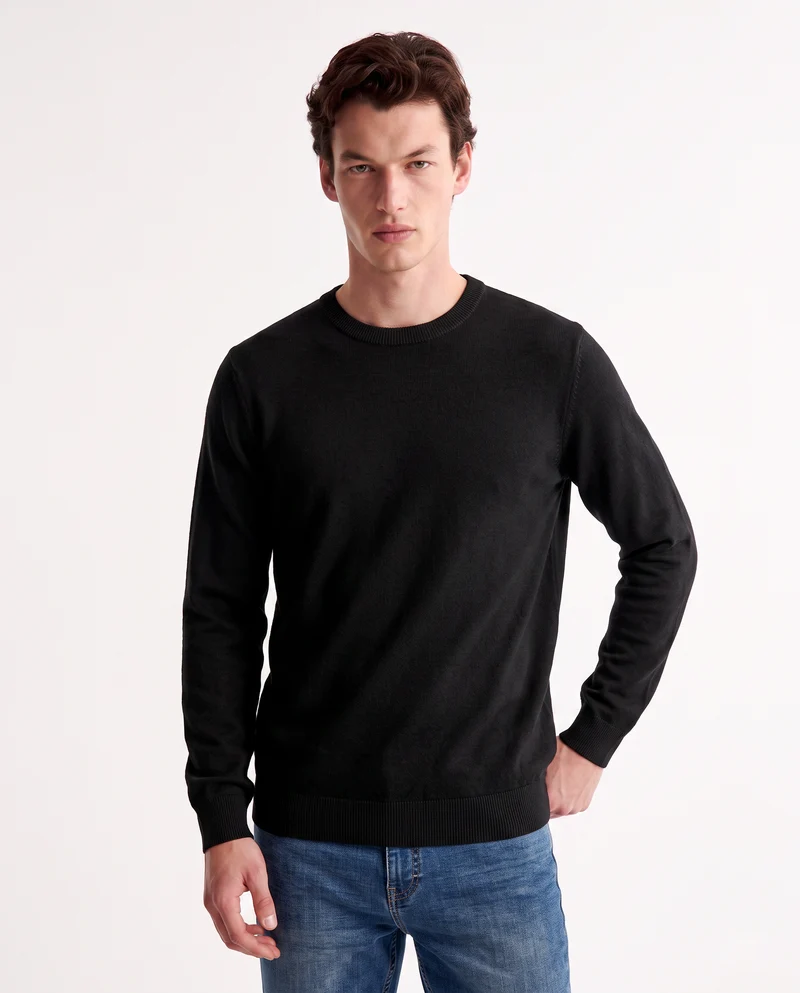Maglia Girocollo Basic in Filato Comfort - Nero