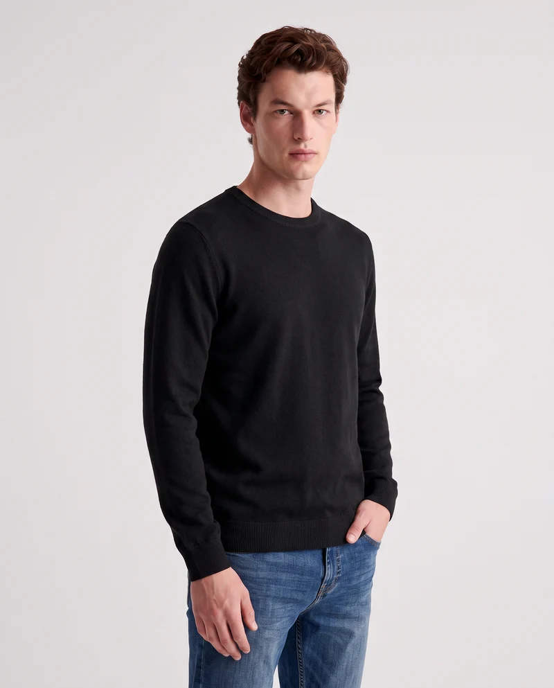 Maglia Girocollo Basic in Filato Comfort - Nero