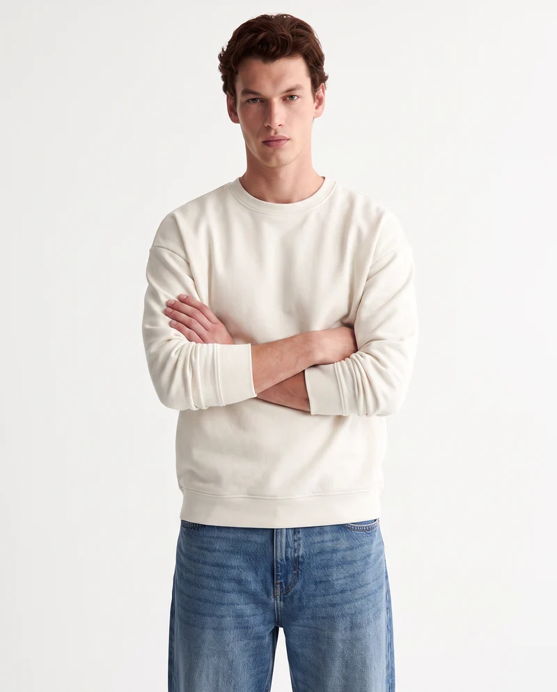 Felpa girocollo relaxed fit in cotone - Bianco