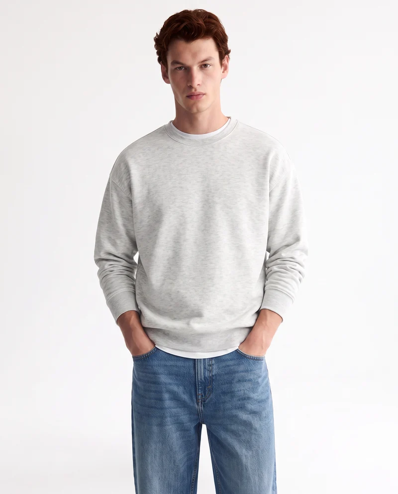 Felpa girocollo relaxed fit in cotone - Grigio mel.