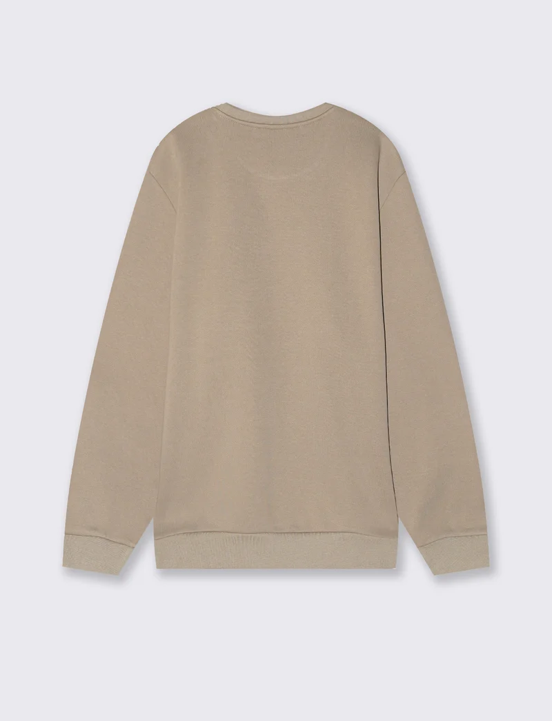 Felpa in misto cotone con stampa a contrasto - Beige