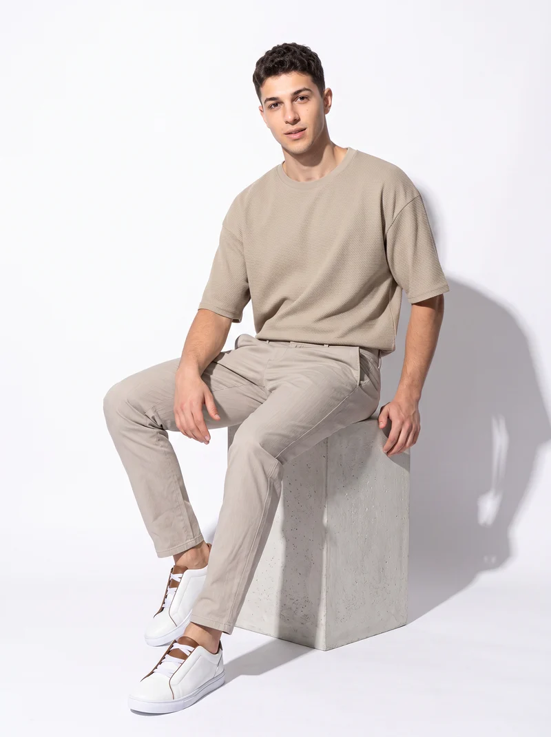 Pantaloni Chino Slim Fit a Righe - Beige