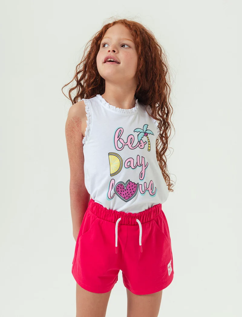 Canotta in cotone piccole rouches da bambina - Bianco
