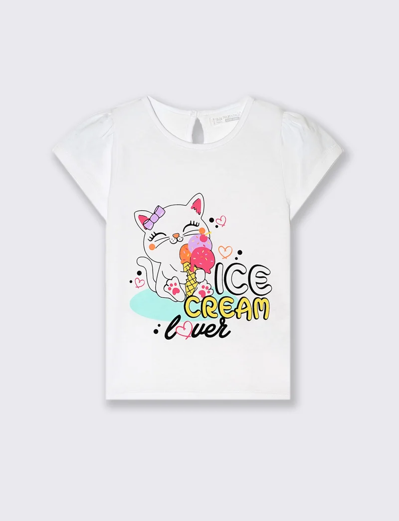 Maglia manica corta con stampa da neonata - Bianco