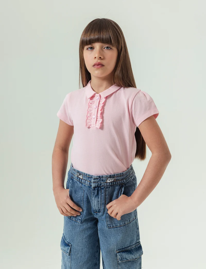 Polo in piquet da bambina - Rosa