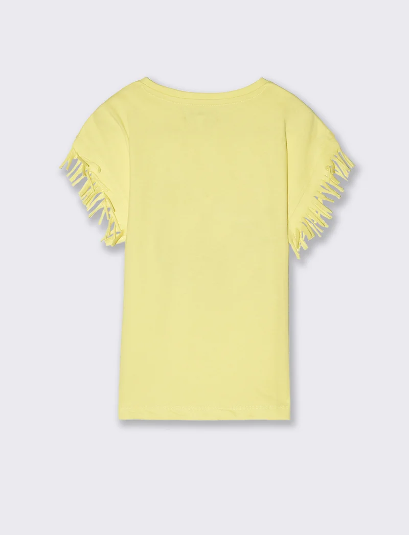 T-shirt con stampa e paillettes da bambina - Giallo limone