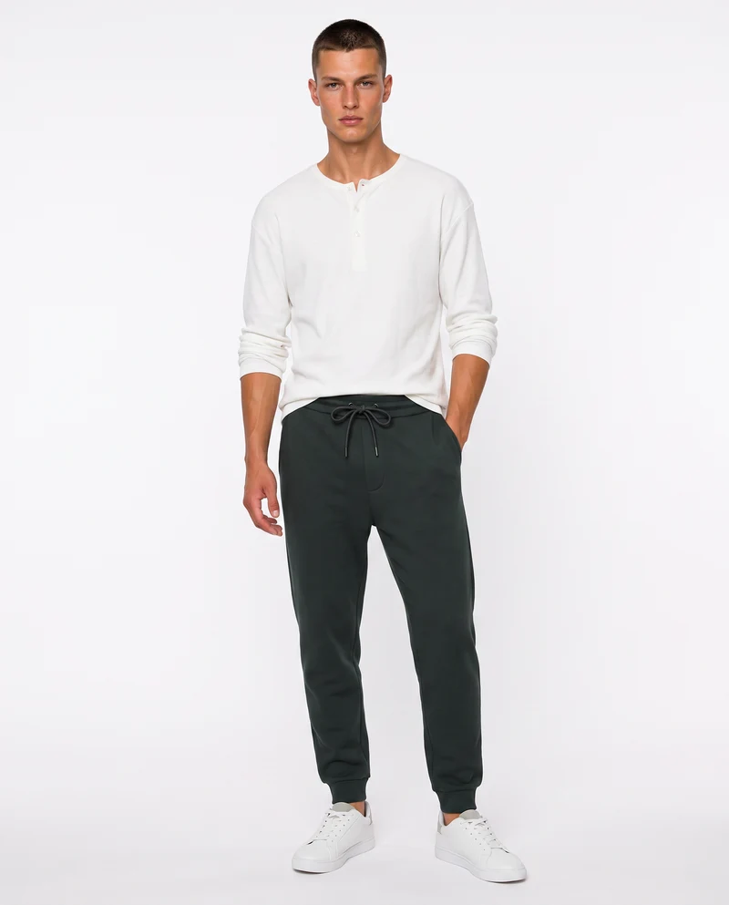 Pantaloni Jogger Basic in Felpa Garzata - Verde scuro