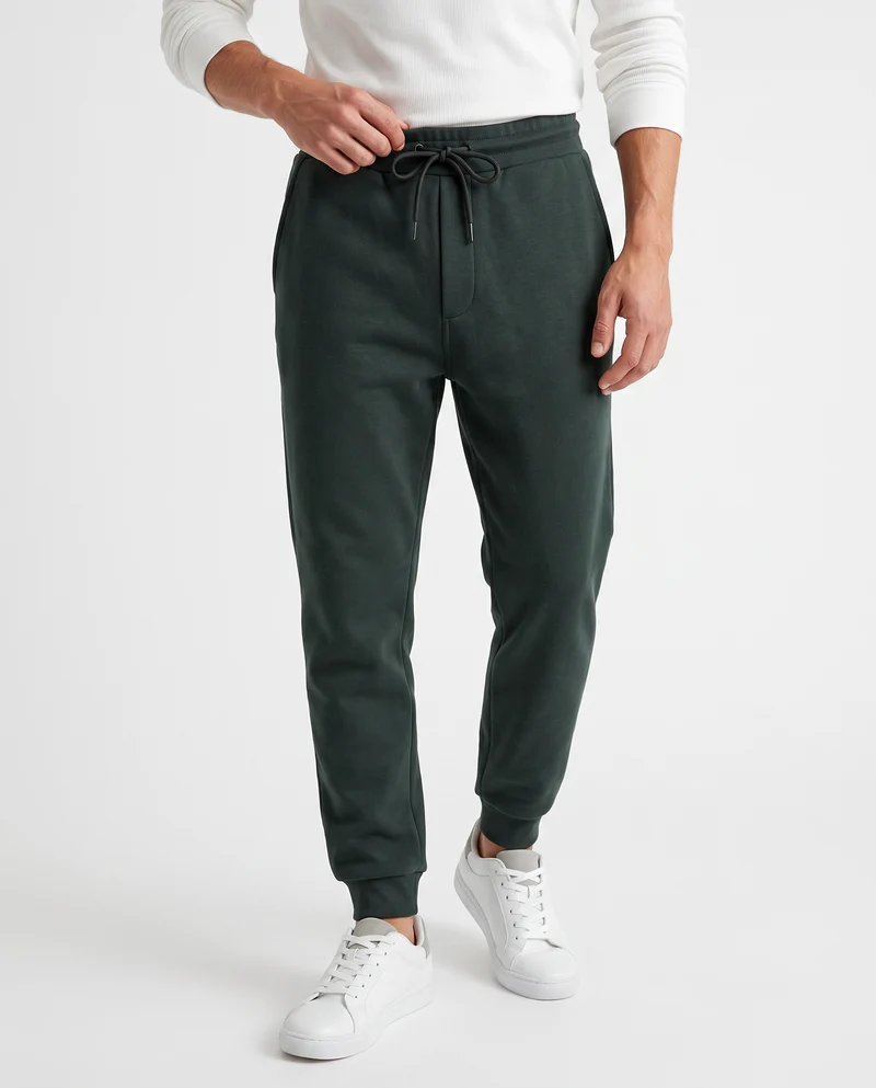 Pantaloni Jogger Basic in Felpa Garzata - Verde scuro