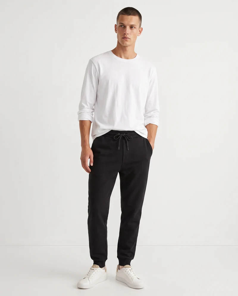 Pantaloni Jogger Basic in Felpa Garzata - Nero