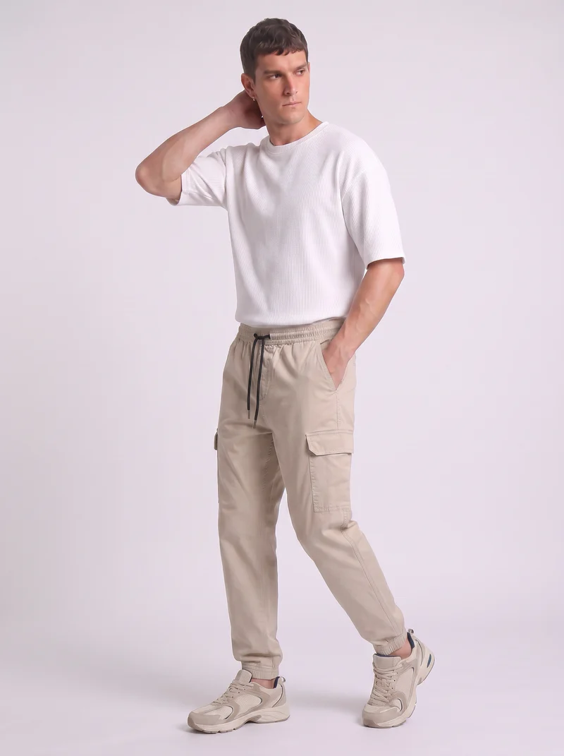 Pantaloni Cargo Fit in Cotone Elasticizzato - Beige