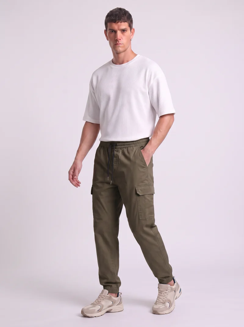 Pantaloni Cargo Fit in Cotone Elasticizzato - Verde kaki