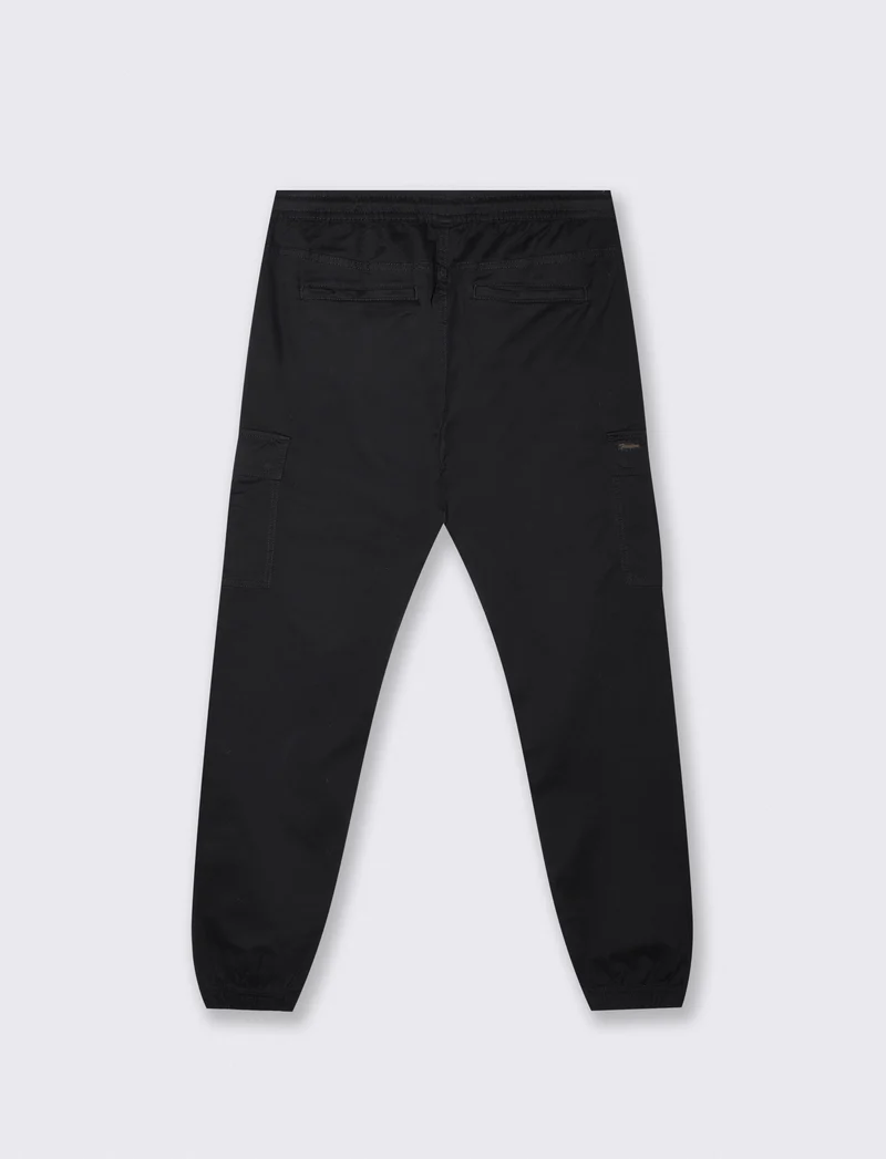 Pantaloni Cargo Fit in Cotone Elasticizzato - Nero