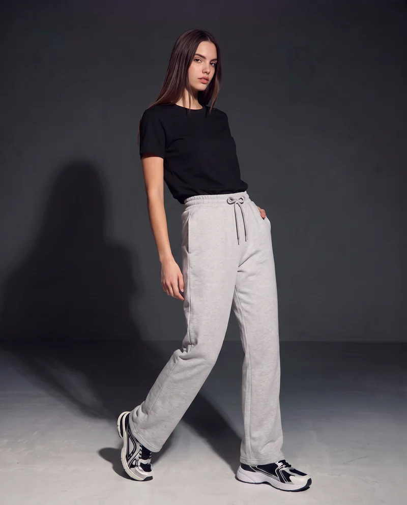 Pantalone basico con vita arricciata - Grigio mel.