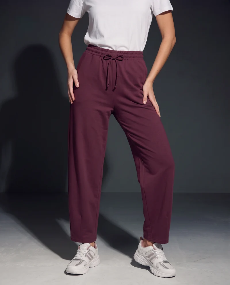 Pantalone basico con vita arricciata - Viola prugna