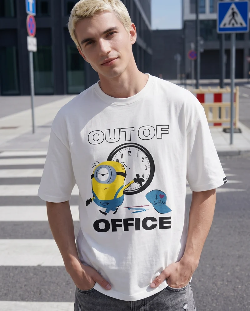 T-Shirt Minions Uomo Girocollo Boxy Fit - Bianco