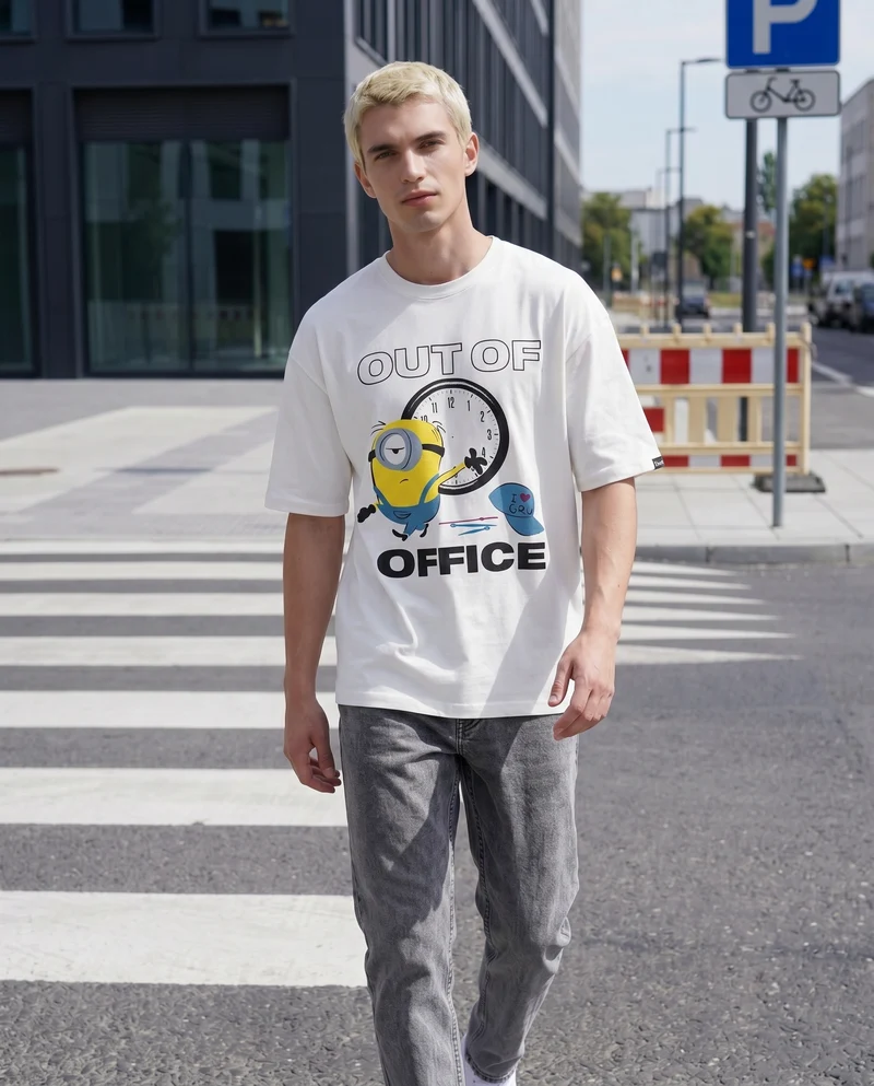 T-Shirt Minions Uomo Girocollo Boxy Fit - Bianco