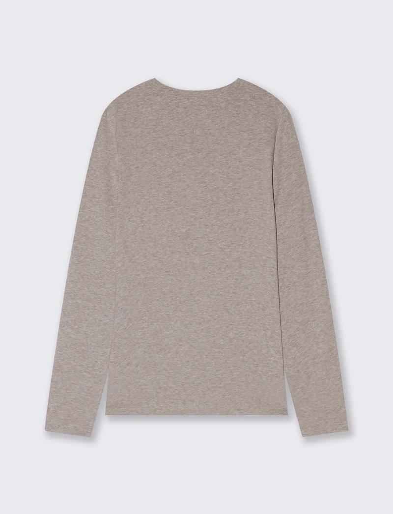 T-shirt basica manica lunga girocollo - Beige melange