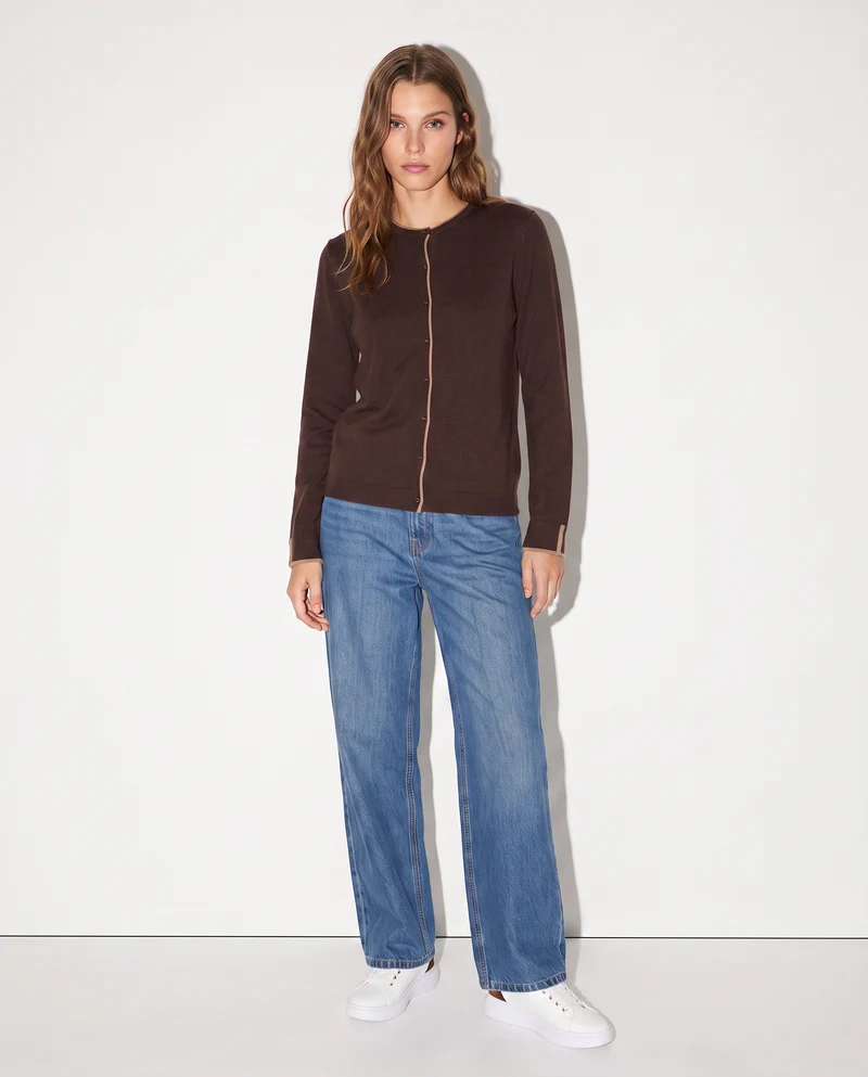 Cardigan girocollo con contrasto elegante - Moro