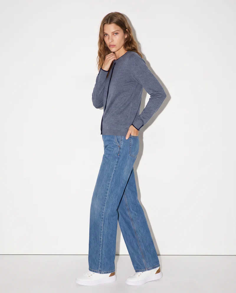Cardigan girocollo con contrasto elegante - Denim