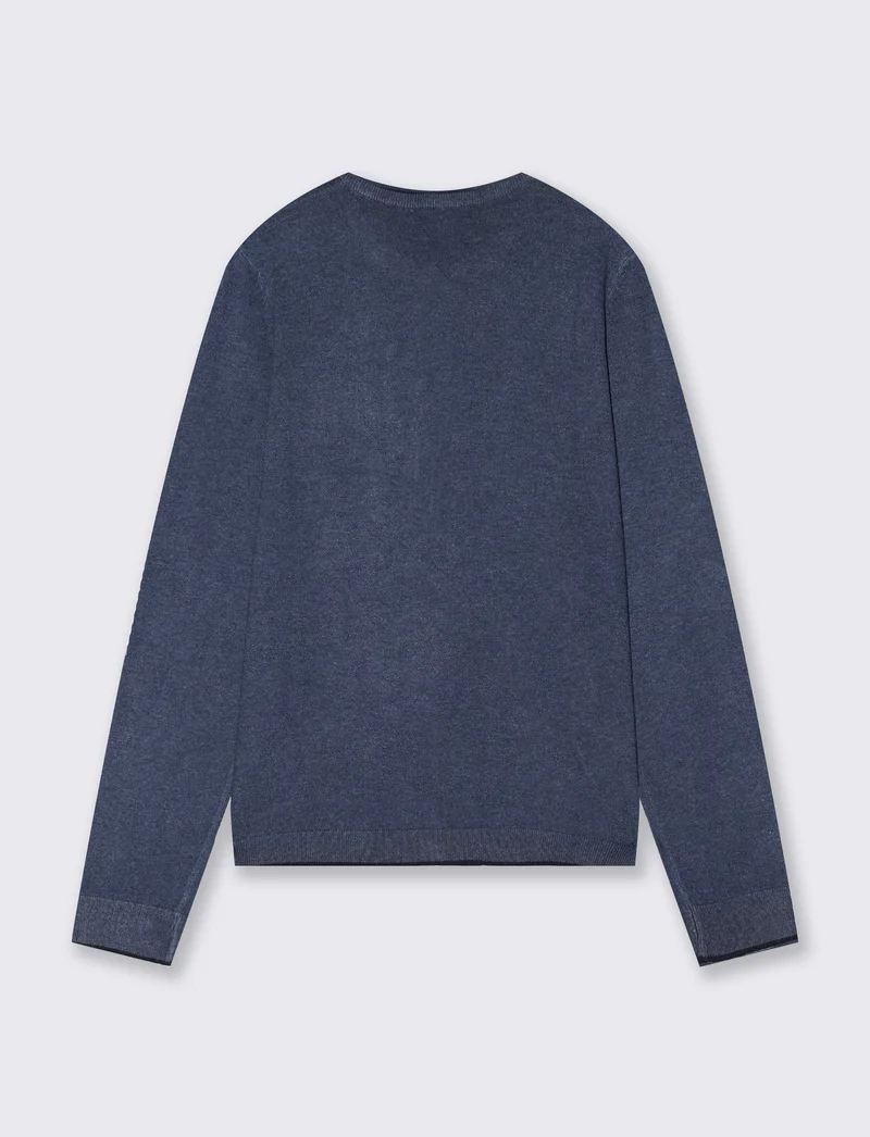 Cardigan girocollo con contrasto elegante - Denim
