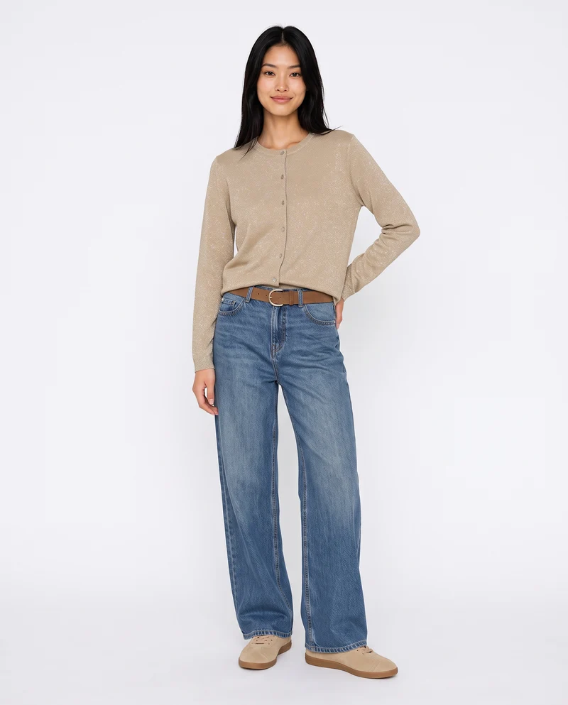 Cardigan in lurex con collo paricollo - Beige
