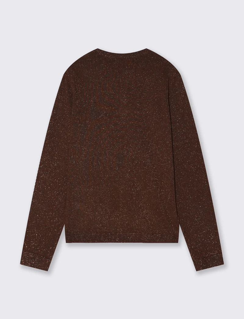 Cardigan in lurex con collo paricollo - Marrone cioccolato