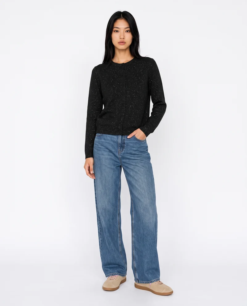 Cardigan in lurex con collo paricollo - Nero