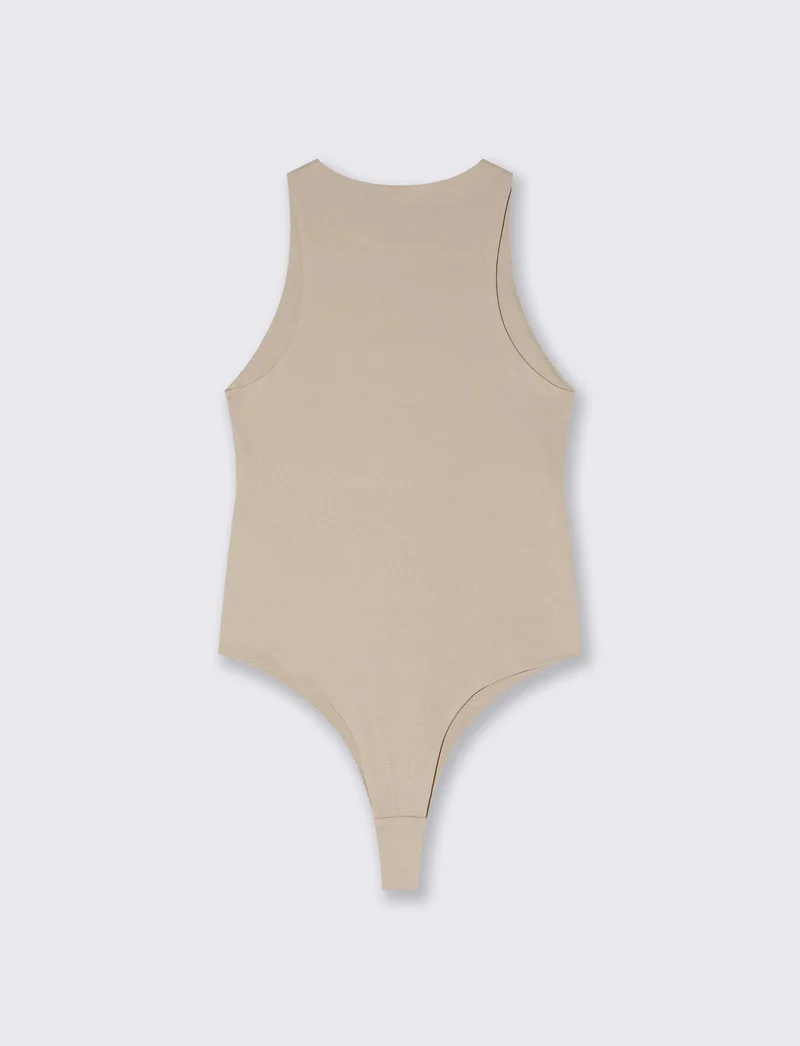 Body giromanica in tessuto elasticizzato - Beige grano