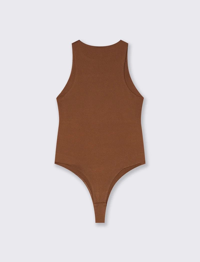 Body giromanica in tessuto elasticizzato - Marrone tabacco