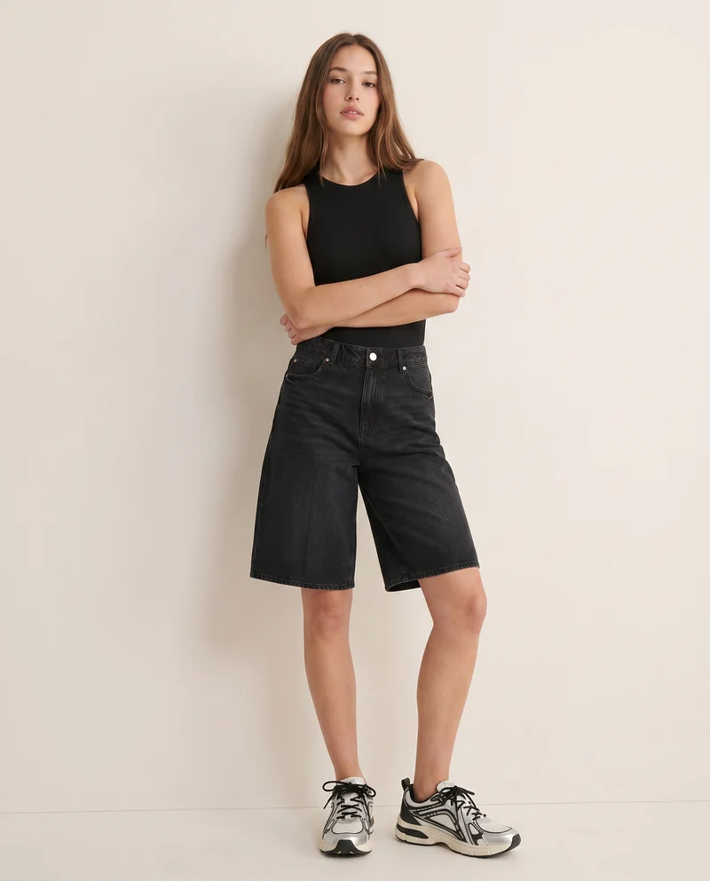 Body giromanica in tessuto elasticizzato - Nero