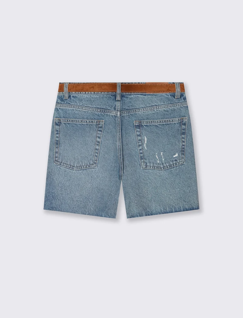 Short in denim con cintura abbinata - Denim