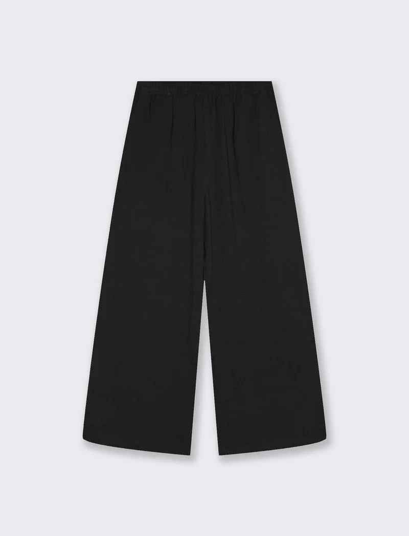 Pantalone gamba larga con elastico vita - Nero