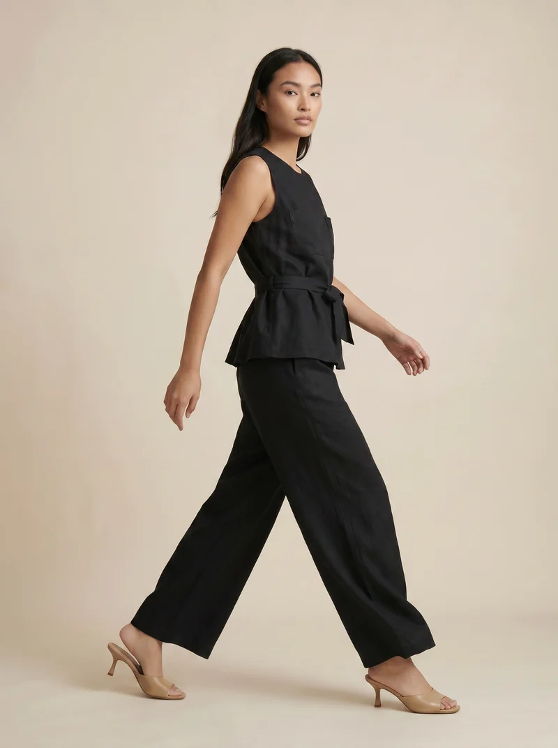 Pantalone gamba larga con elastico vita - Nero