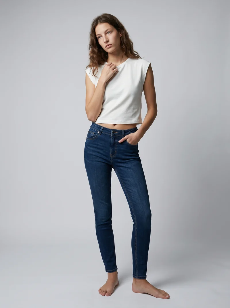 Jeans super skinny 5 tasche vita media - DENIM SCURO