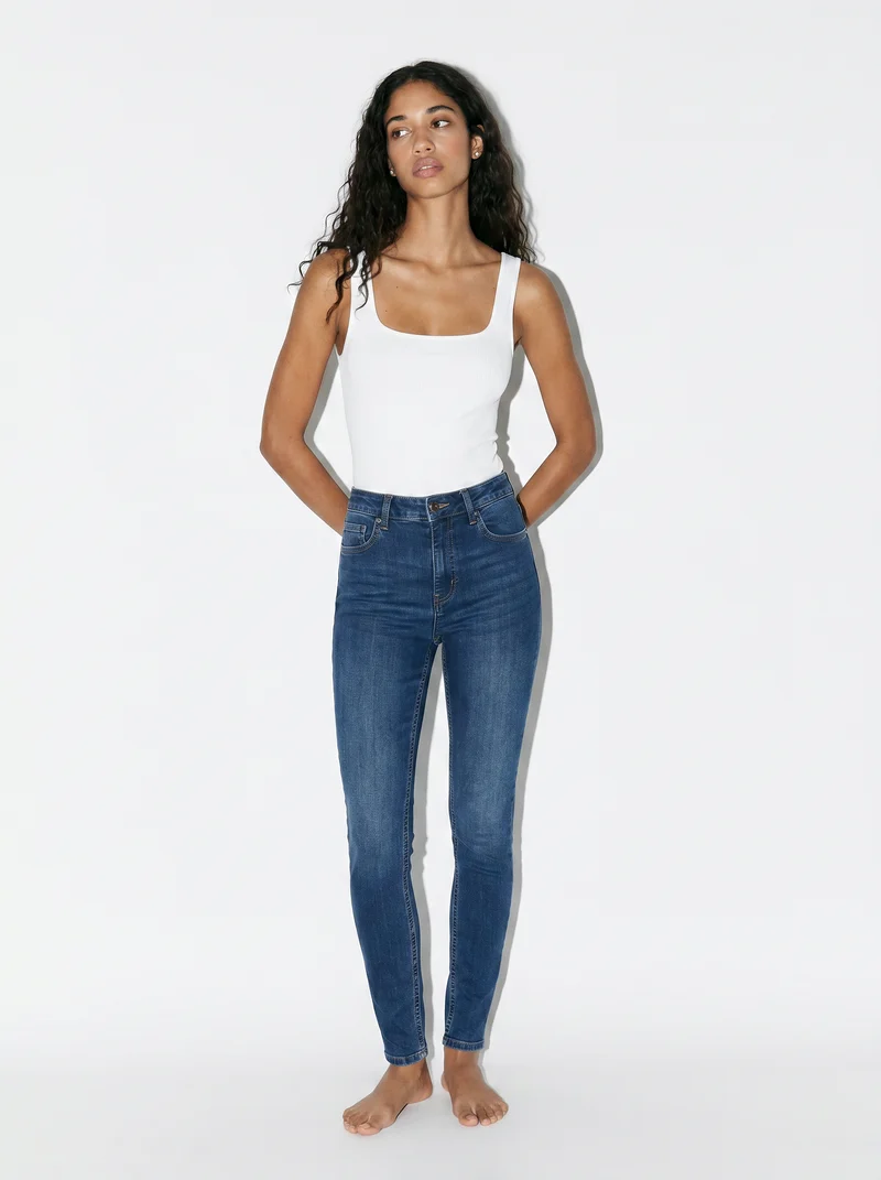 Jeans super skinny 5 tasche vita media - Denim