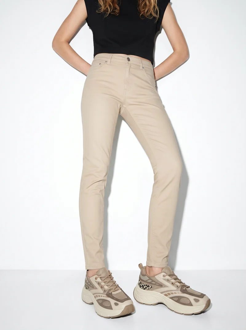 Jeans skinny con vita media ideale - Beige grano