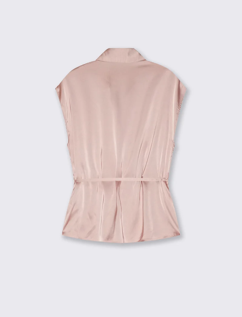 Camicia smanicata in satin lucido - Rosa polvere