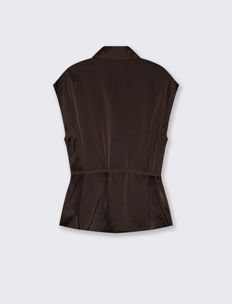 Camicia smanicata in satin lucido - Moro