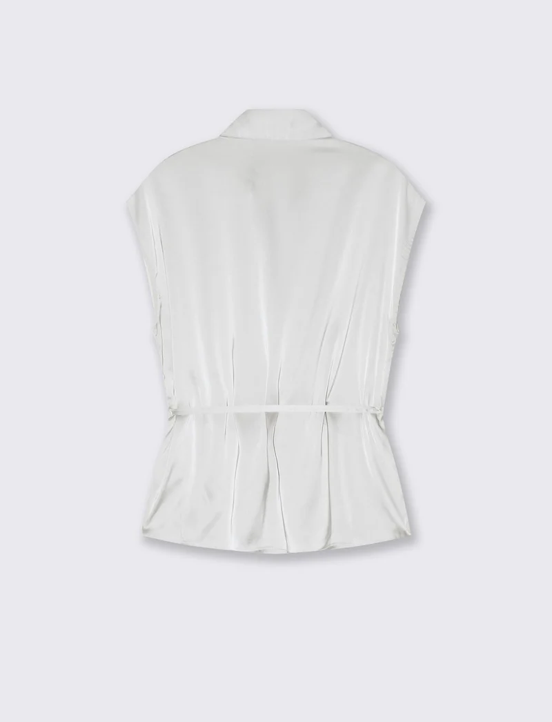 Camicia smanicata in satin lucido - Avorio