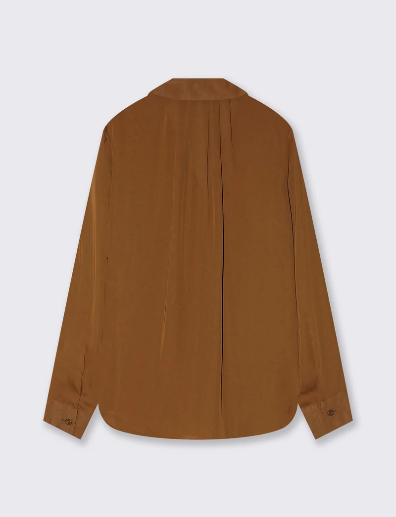 Camicia manica lunga con pieghe posteriori - Marrone tabacco
