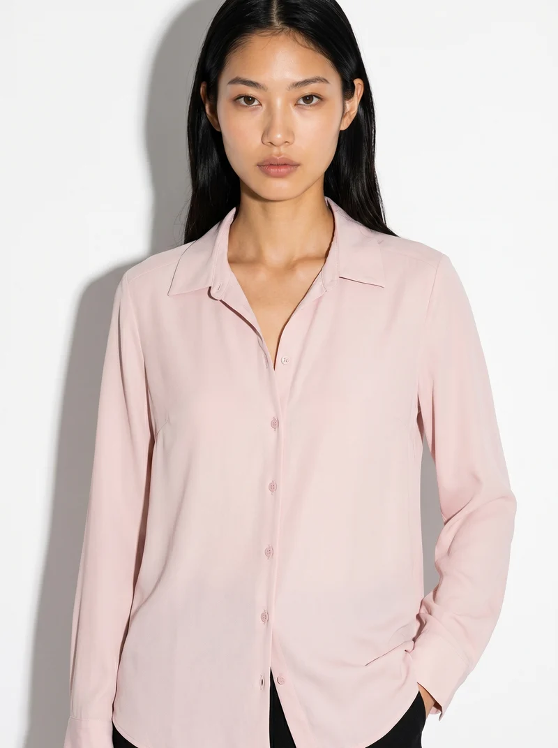 Camicia manica lunga con pieghe posteriori - Rosa polvere